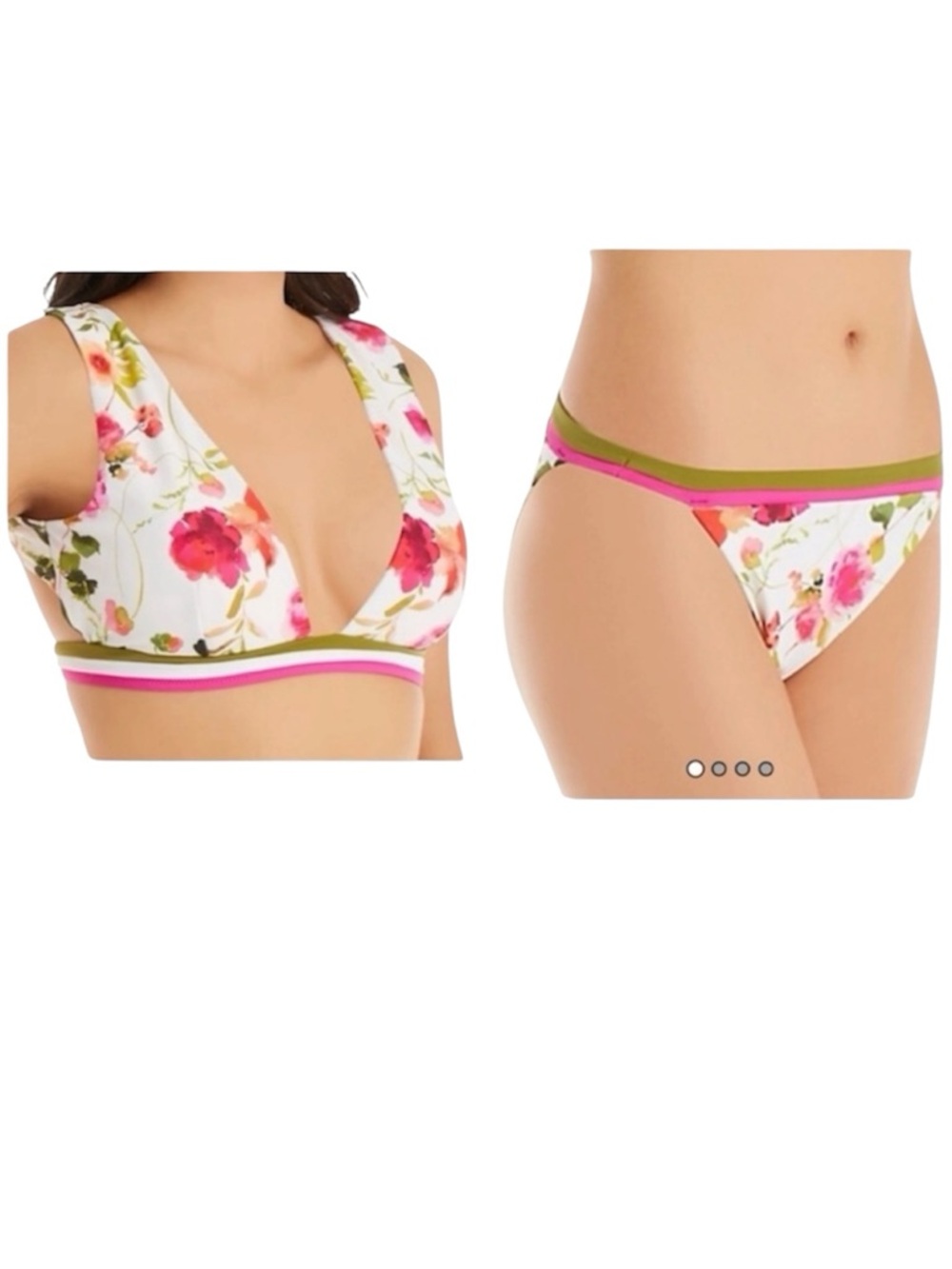 Nanette Lepore bikini 2 piece swimsuit white pink Silk Blossoms M NEW floral